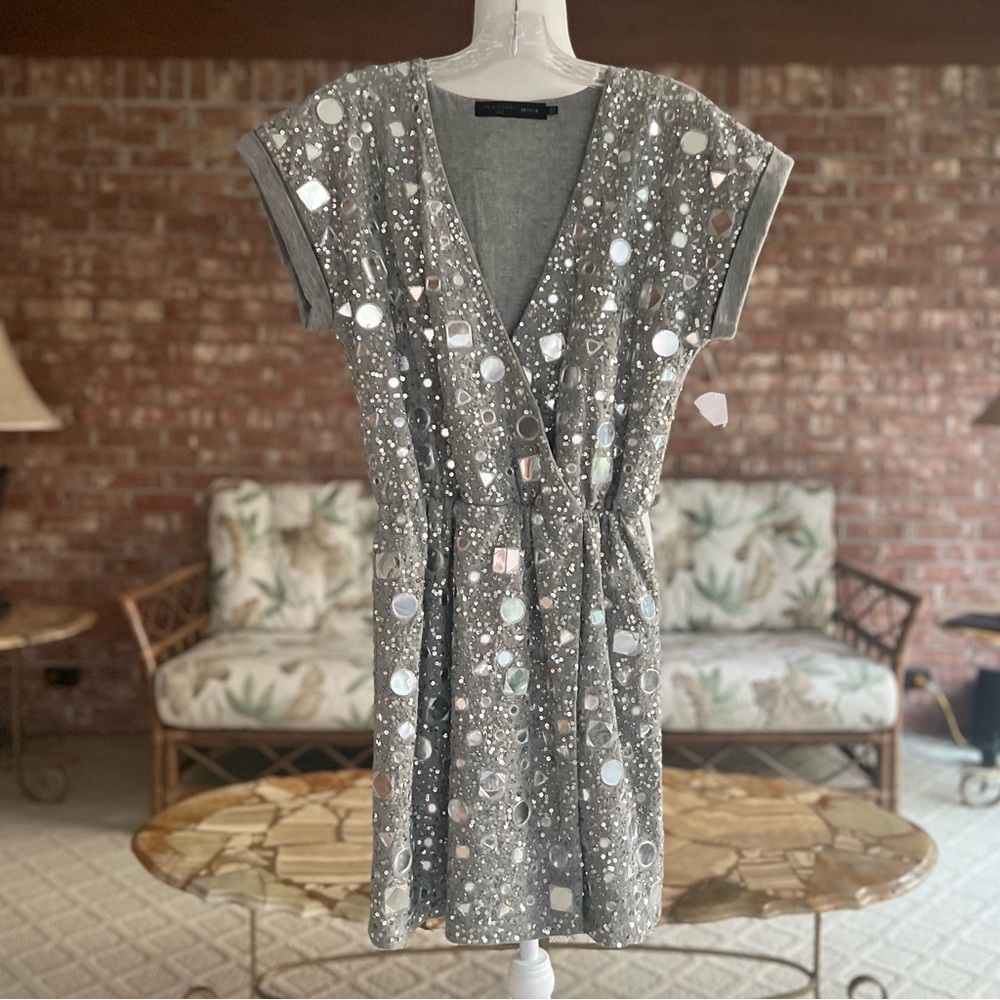 NWT House of Harlow 1960 x Revolve Lora Dress Sequins Grey S Mini Knit Cocktail - Picture 3 of 16